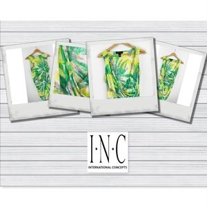 INC Sleeveless Tropical Yellow & Green Top Sz L